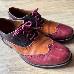John Fluevog Burgundy and Black Wingtip Oxfords Mens